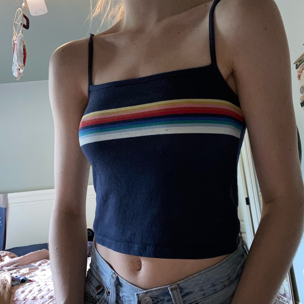 Rainbow navy crop top